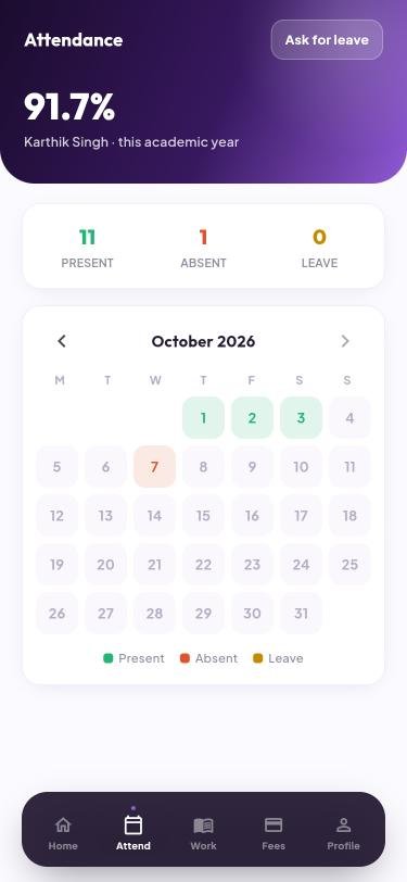 Attendance calendar in the parent app