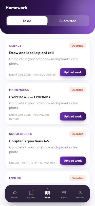 Homework in the parent app